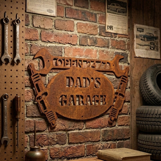 Open 24/7 Dads Garage Sign